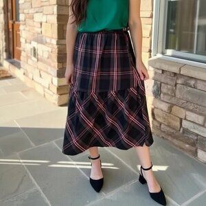 NWT Plaid Midi Skirt 4 High Waist NWT Rare Find